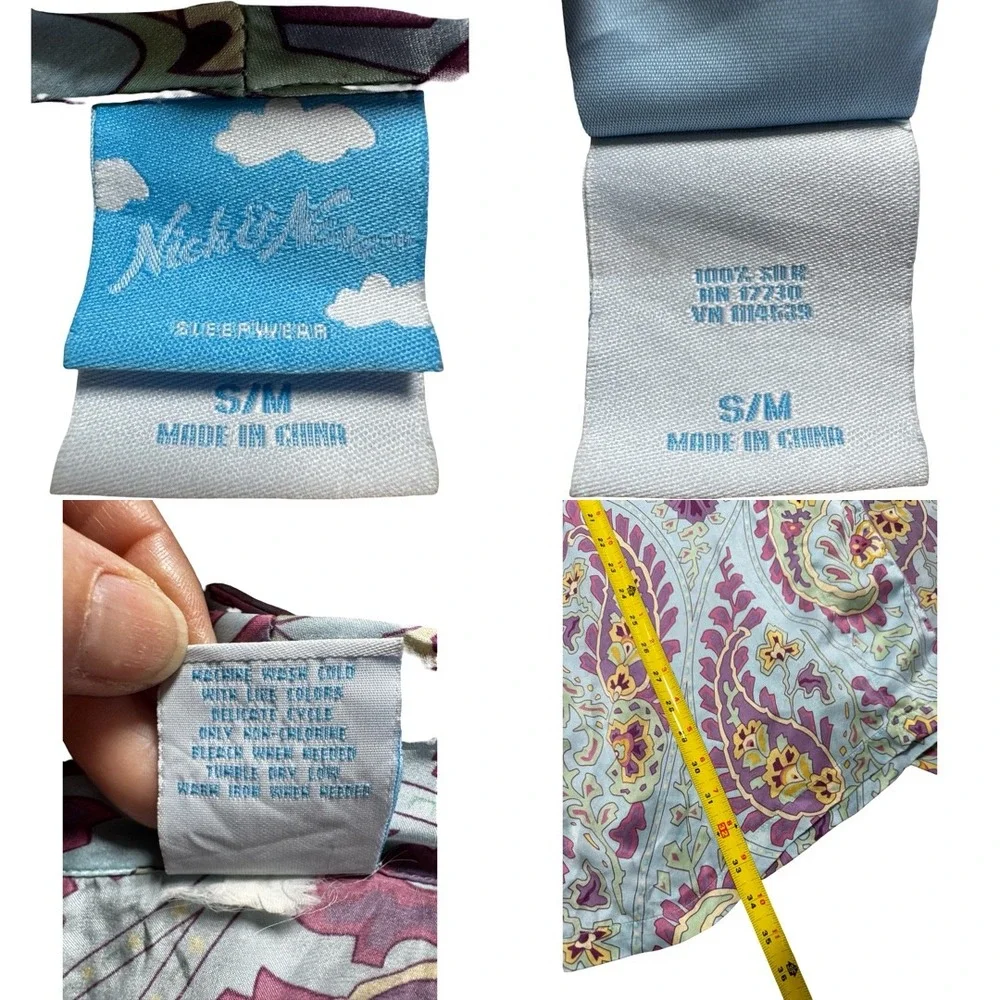 Nick & Nora Silk Robe Womens S/M Blue Paisley‎ Sleepwear Excellent Short Wrap - Picture 6 of 6